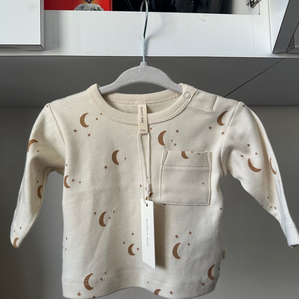Quincy Mae Cream Sweatshirt with Brown Moon Print